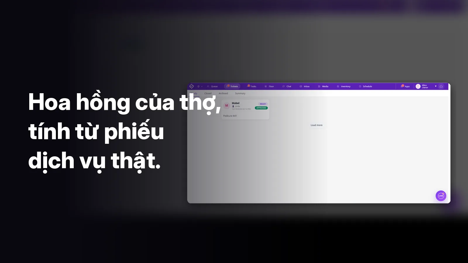 Phiếu dịch vụ của Fair Flow phía sau dòng chữ: “Hoa hồng của thợ, tính từ phiếu dịch vụ thật.”